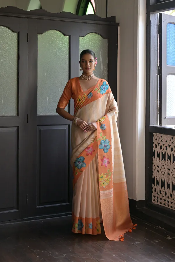 Orange_Banarasi_Silk_Saree_With_Blouse_Piece_For_Women