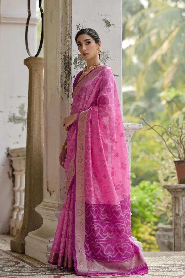 Pink_Raw_Silk_Saree_With_Blouse_Piece_For_Women