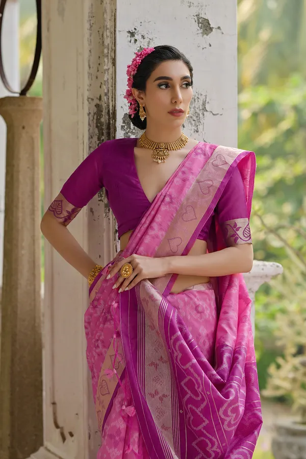 Pink_Raw_Silk_Saree_With_Blouse_Piece_For_Women