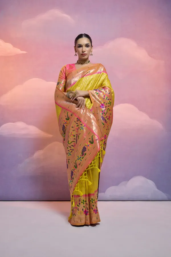 Yellow_Paithani_Silk_Saree_With_Blouse_Piece_For_Women