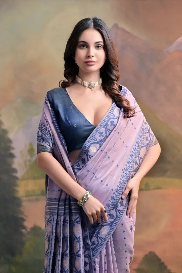 Lavender_Jamdani_Weaves_Muga_Cotton_Saree