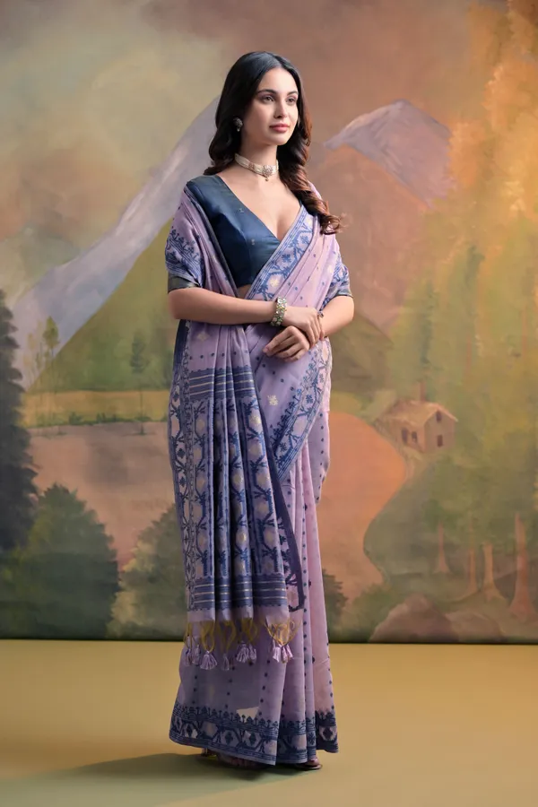 Lavender_Jamdani_Weaves_Muga_Cotton_Saree