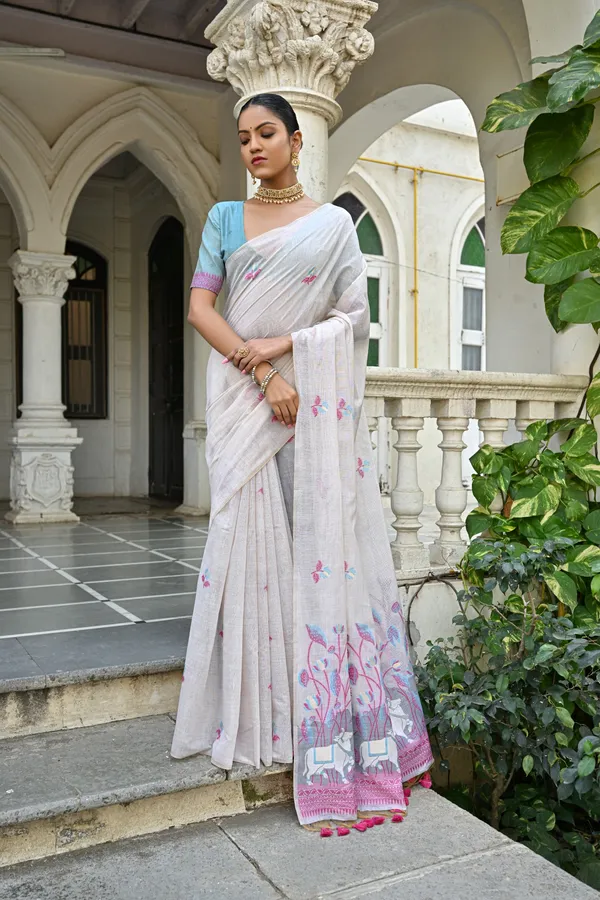 White_Muga_Cotton_Woven_Saree