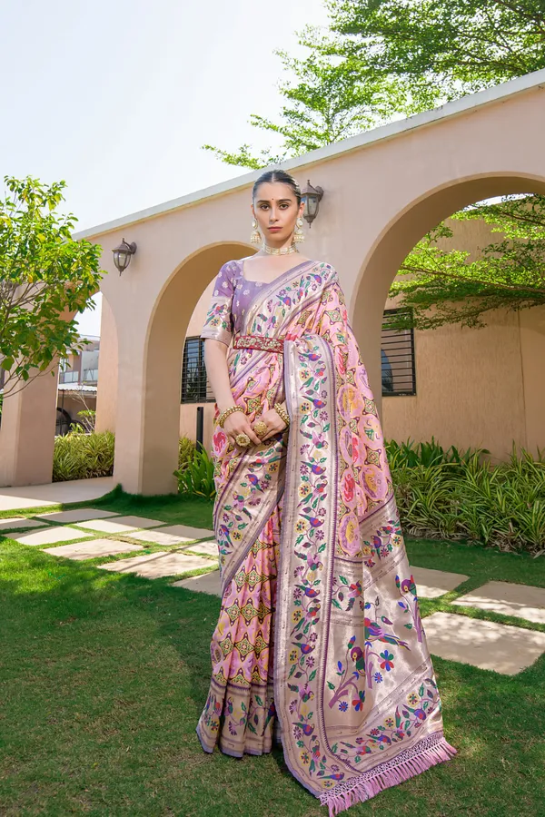 Baby_Pink_Paithani_Silk_Saree_With_Blouse_Piece_For_Women