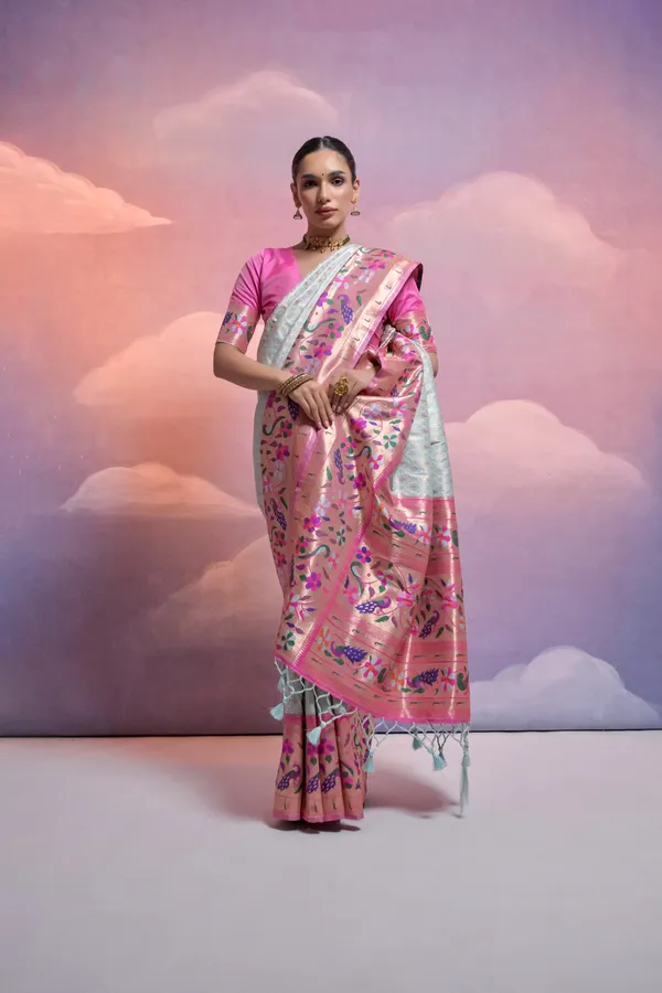 Sea_Green_Paithani_Silk_Saree_With_Blouse_Piece_For_Women