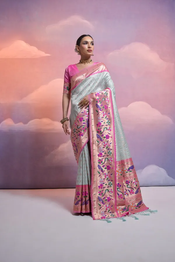 Sea_Green_Paithani_Silk_Saree_With_Blouse_Piece_For_Women
