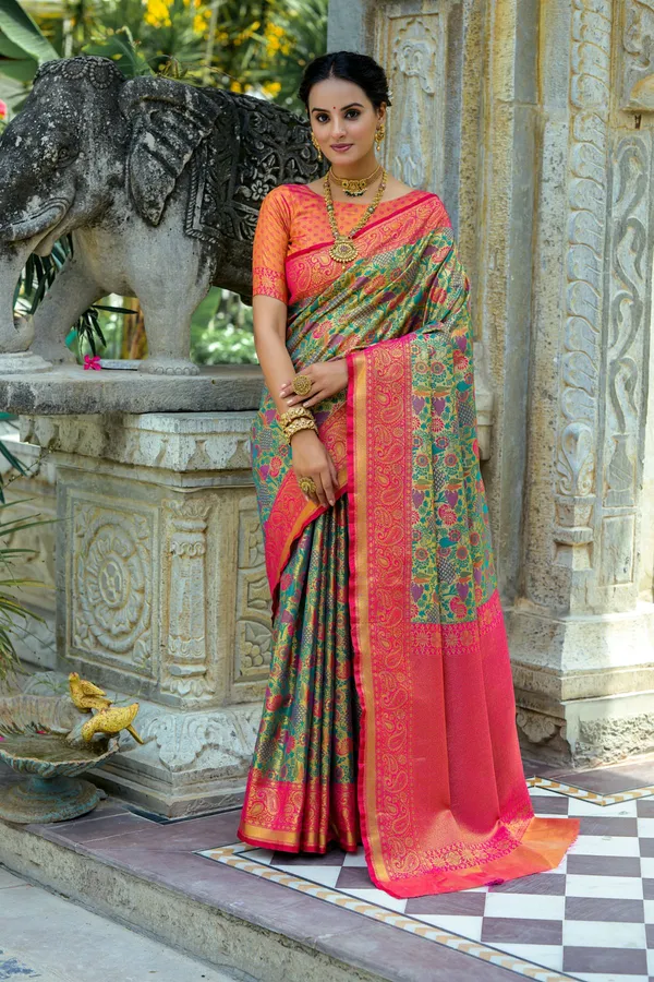 Pink_Banarasi_Silk_Saree_With_Blouse_Piece_For_Women