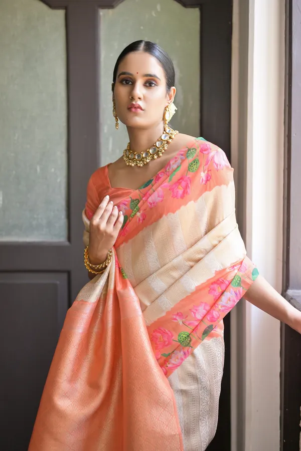 Orange_Banarasi_Silk_Saree_With_Blouse_Piece_For_Women