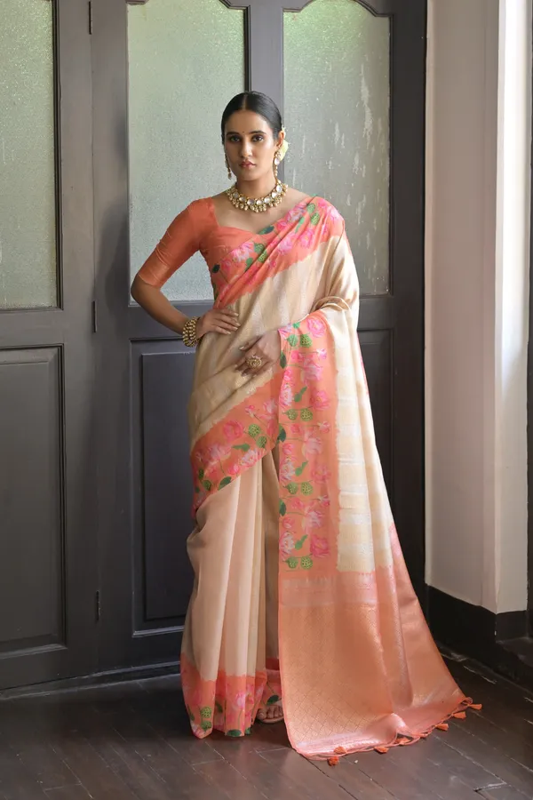 Orange_Banarasi_Silk_Saree_With_Blouse_Piece_For_Women