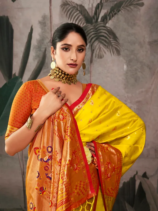 Yellow_Paithani_Silk_Saree_With_Blouse_Piece_For_Women
