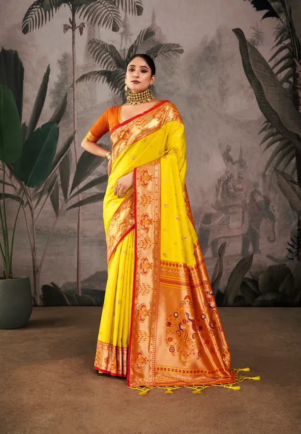 Yellow_Paithani_Silk_Saree_With_Blouse_Piece_For_Women