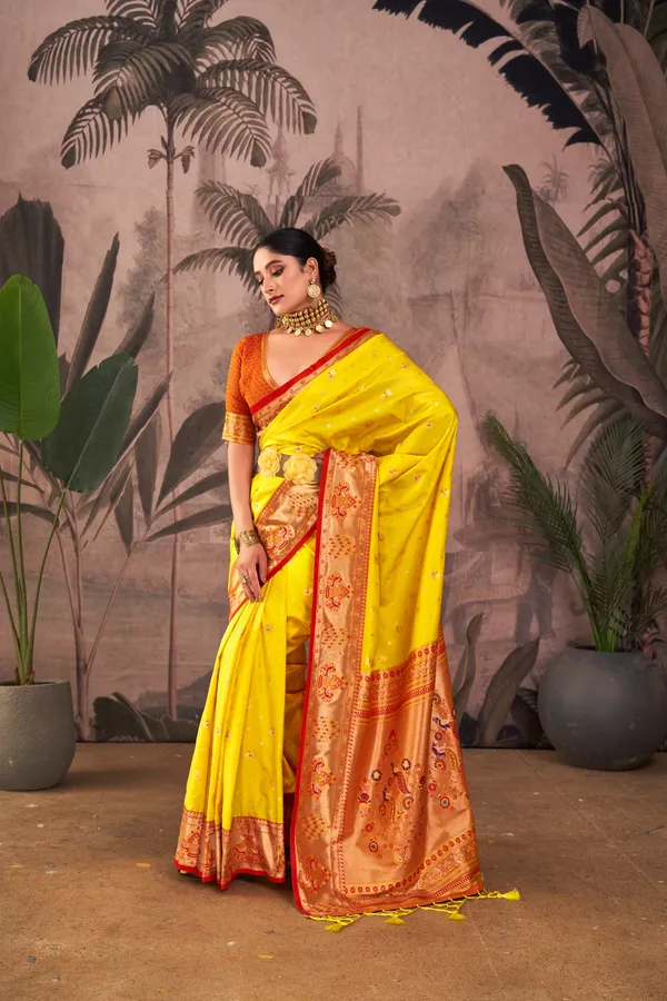 Yellow_Paithani_Silk_Saree_With_Blouse_Piece_For_Women