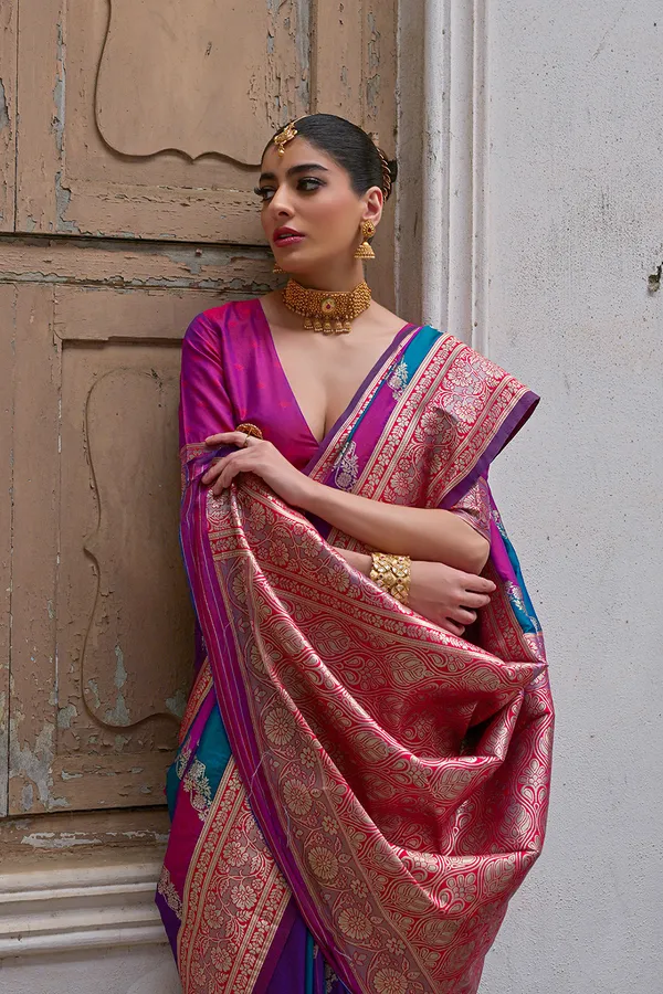 Magenta_Pink_Zari_Woven_Banarasi_Silk_Saree