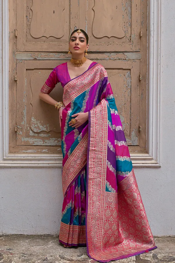 Magenta_Pink_Zari_Woven_Banarasi_Silk_Saree