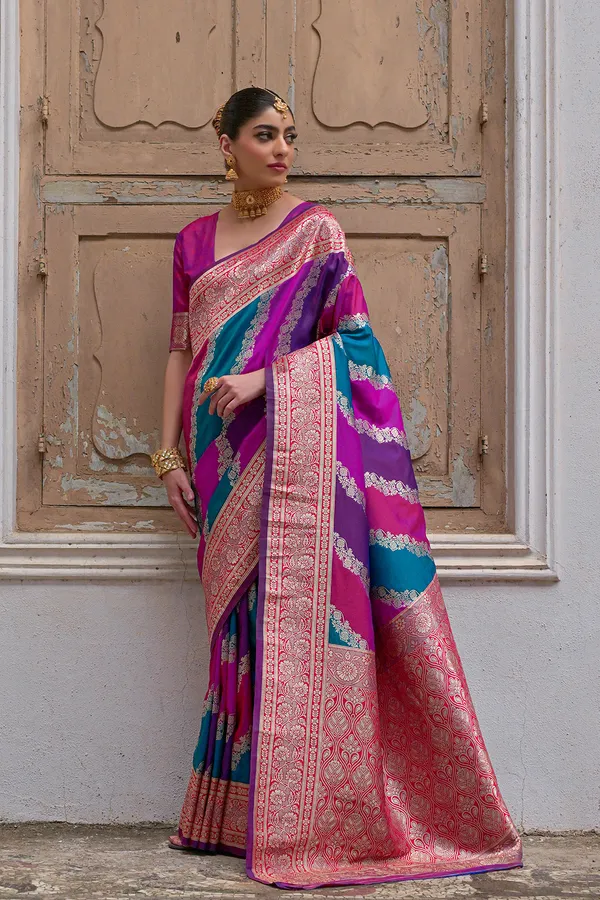 Magenta_Pink_Zari_Woven_Banarasi_Silk_Saree