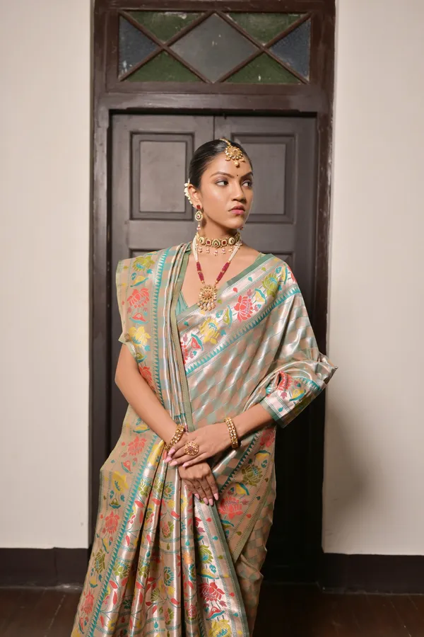 Rama_Green_Paithani_Silk_Saree_With_Blouse_Piece_For_Women