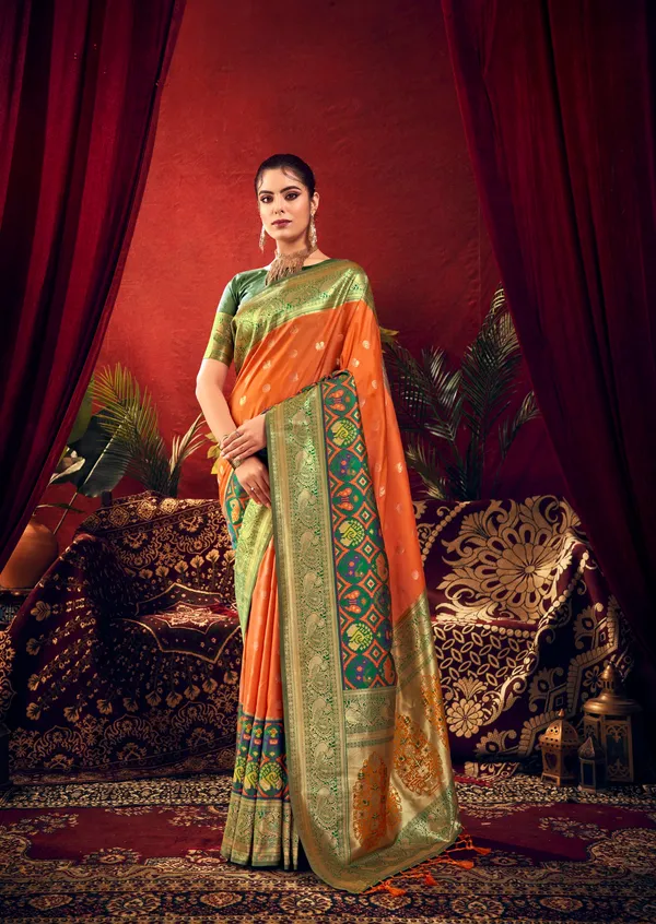 Orange_Paithani_Silk_Saree_With_Blouse_Piece_For_Women