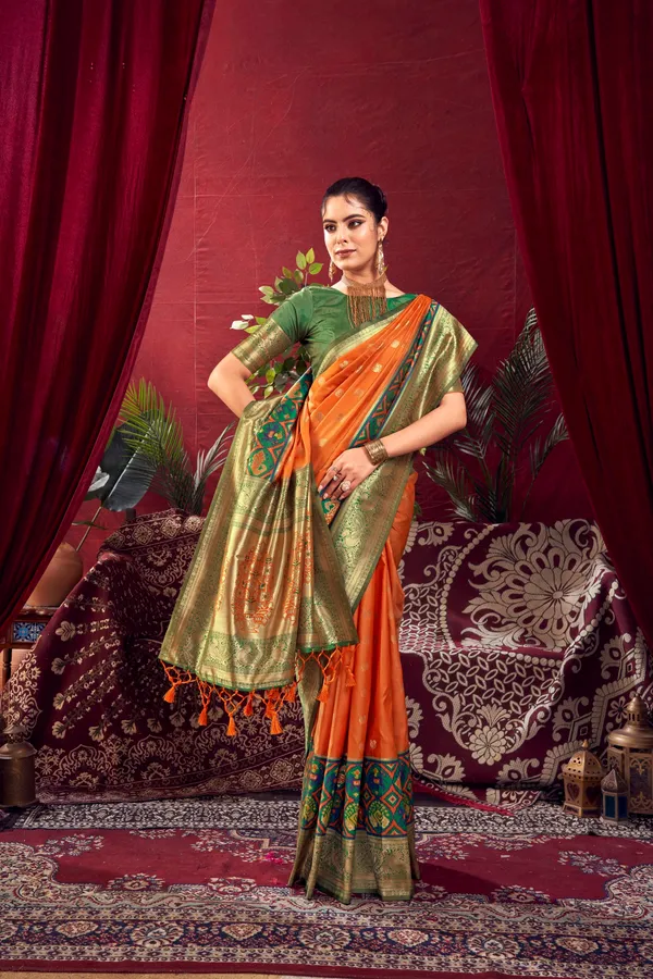 Orange_Paithani_Silk_Saree_With_Blouse_Piece_For_Women