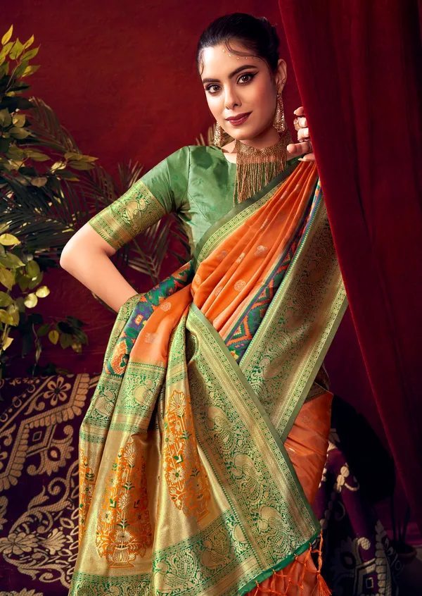 Orange_Paithani_Silk_Saree_With_Blouse_Piece_For_Women