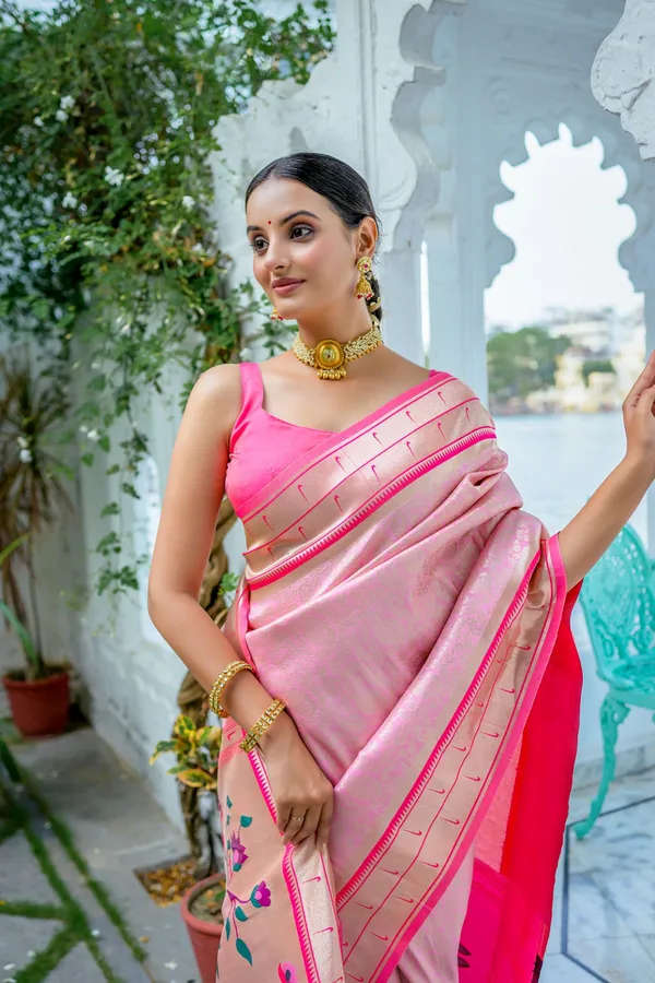 Baby_Pink_Paithani_Silk_Saree_With_Blouse_Piece_For_Women
