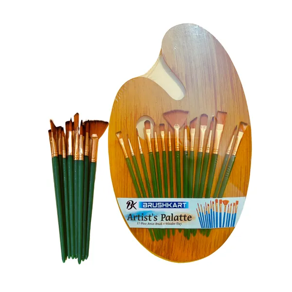 Mix_Green_Crystal_Handles_Brushes_with_Wooden_Palette,_Lightweight_&_Sturdy_Brushes__(Pack_Of_15)