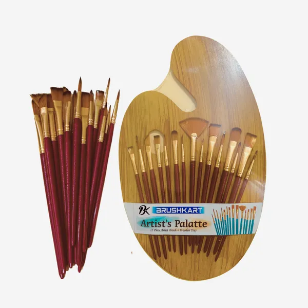 Mix_Red_Crystal_Handles_Brushes_with_Wooden_Color_Palette,_Lightweight_&_Sturdy_Brush_Mix_Red_Set_Paint_Tray_(Pack_Of_15)
