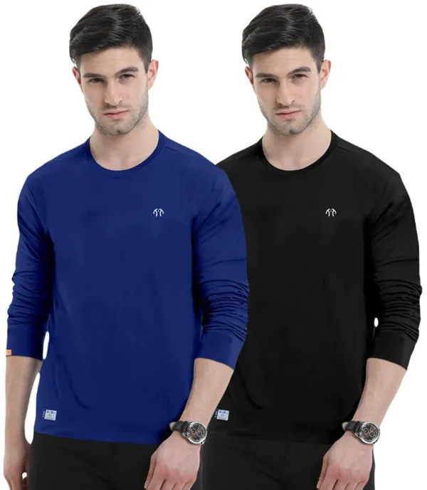 Multicolor_Pure_Cotton_Full_Sleeve_Round_Neck_Solid_T_Shirt_For_Men_Pack_Of_2