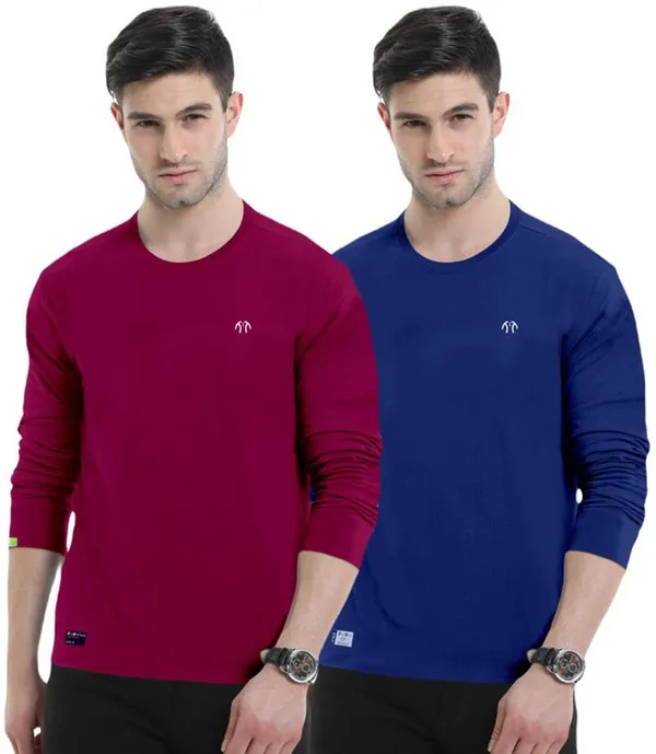 Multicolor_Pure_Cotton_Full_Sleeve_Round_Neck_Solid_T_Shirt_For_Men_Pack_Of_2
