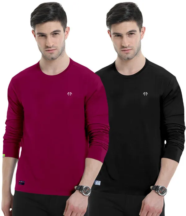 Multicolor_Pure_Cotton_Full_Sleeve_Round_Neck_Solid_T_Shirt_For_Men_Pack_Of_2