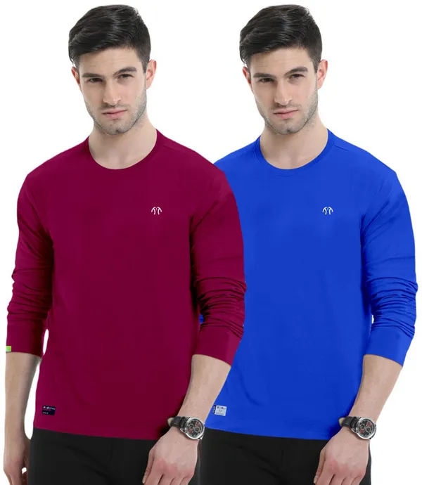 Multicolor_Pure_Cotton_Full_Sleeve_Round_Neck_Solid_T_Shirt_For_Men_Pack_Of_2
