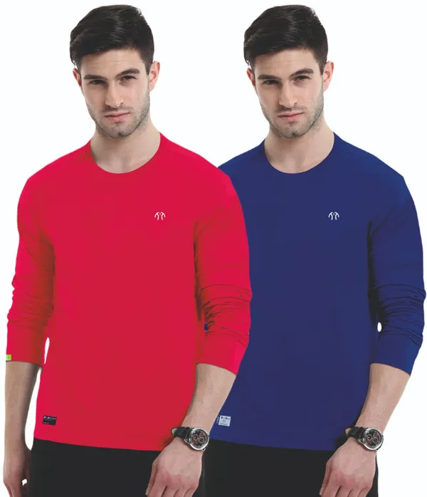 Multicolor_Pure_Cotton_Full_Sleeve_Round_Neck_Solid_T_Shirt_For_Men_Pack_Of_2