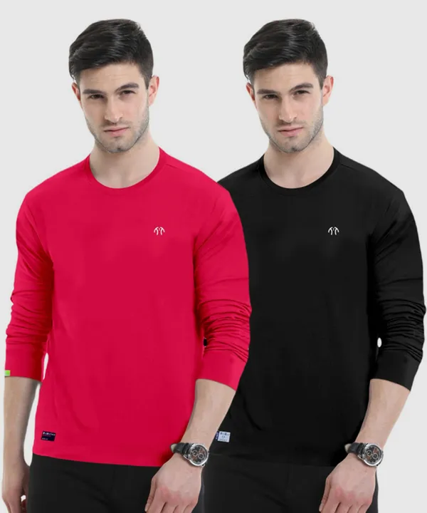 Multicolor_Pure_Cotton_Full_Sleeve_Round_Neck_Solid_T_Shirt_For_Men_Pack_Of_2