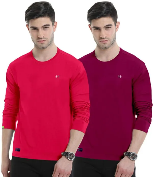 Multicolor_Pure_Cotton_Full_Sleeve_Round_Neck_Solid_T_Shirt_For_Men_Pack_Of_2