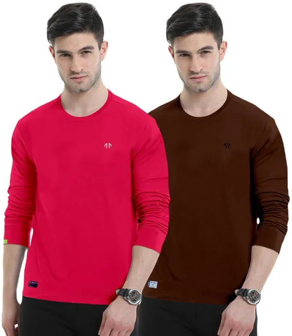 Multicolor_Pure_Cotton_Full_Sleeve_Round_Neck_Solid_T_Shirt_For_Men_Pack_Of_2
