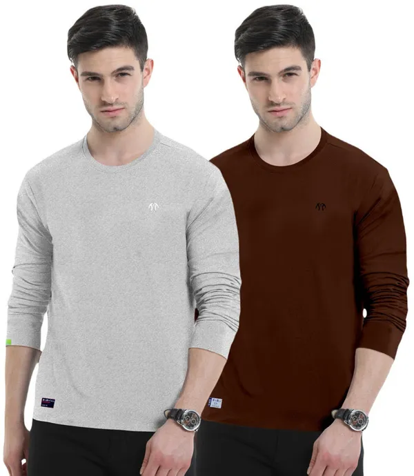 Multicolor_Pure_Cotton_Full_Sleeve_Round_Neck_Solid_T_Shirt_For_Men_Pack_Of_2