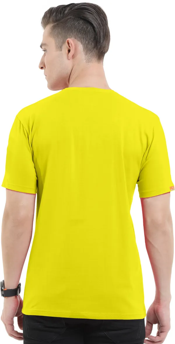 Yellow_Pure_Cotton_Short_Sleeve_Round_Neck_Solid__Print_T_Shirt_For_Men