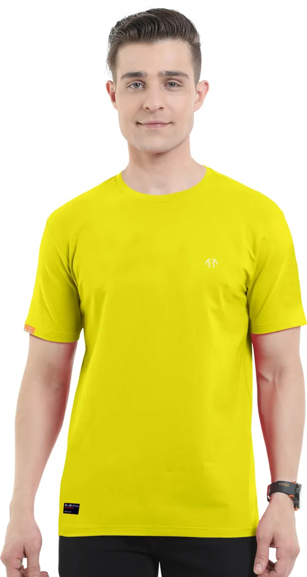 Yellow_Pure_Cotton_Short_Sleeve_Round_Neck_Solid__Print_T_Shirt_For_Men
