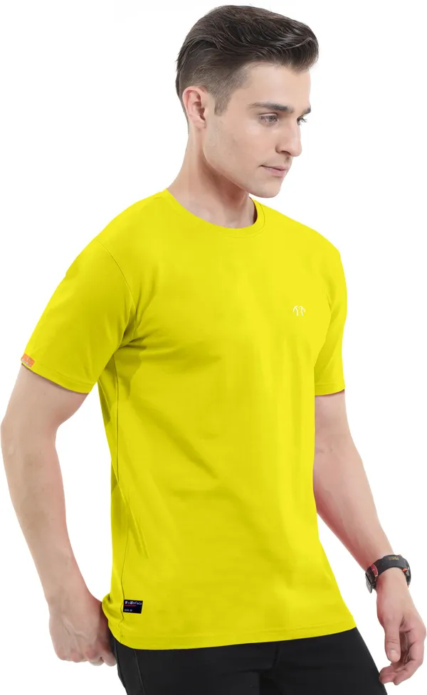 Yellow_Pure_Cotton_Short_Sleeve_Round_Neck_Solid__Print_T_Shirt_For_Men