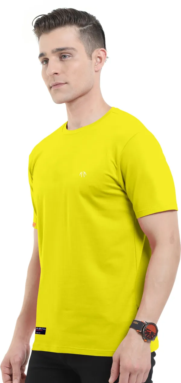 Yellow_Pure_Cotton_Short_Sleeve_Round_Neck_Solid__Print_T_Shirt_For_Men