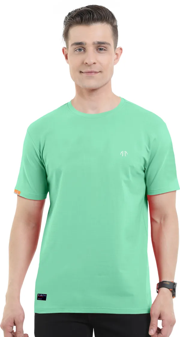 Light_Green_Pure_Cotton_Short_Sleeve_Regular_Solid_T_ShirtFor_Men