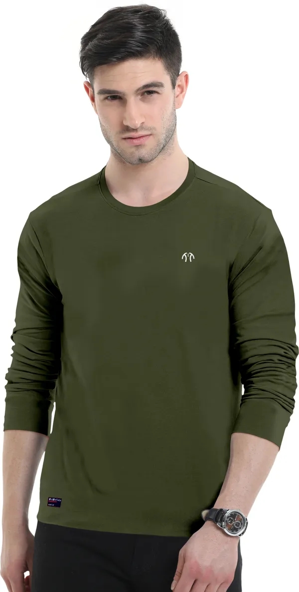 Dark_Green_Pure_Cotton_Full_Sleeve_Regular_Solid_T_ShirtFor_Men