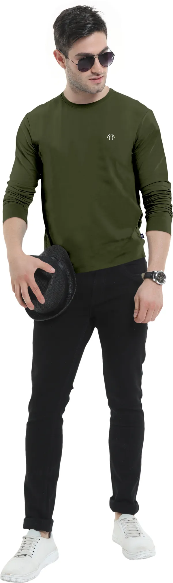 Dark_Green_Pure_Cotton_Full_Sleeve_Regular_Solid_T_ShirtFor_Men