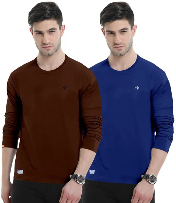 Multicolor_Pure_Cotton_Full_Sleeve_Round_Neck_Solid_T_Shirt_For_Men_Pack_Of_2