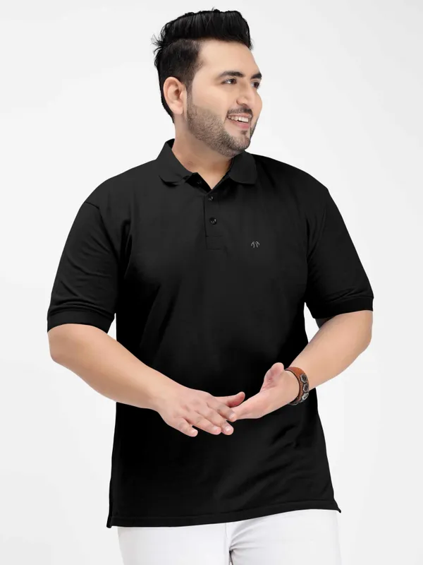 Black_Pure_Cotton_Half_Sleeve_Polo_Neck_Solid_T_Shirt_For_Men_Pack_Of_1