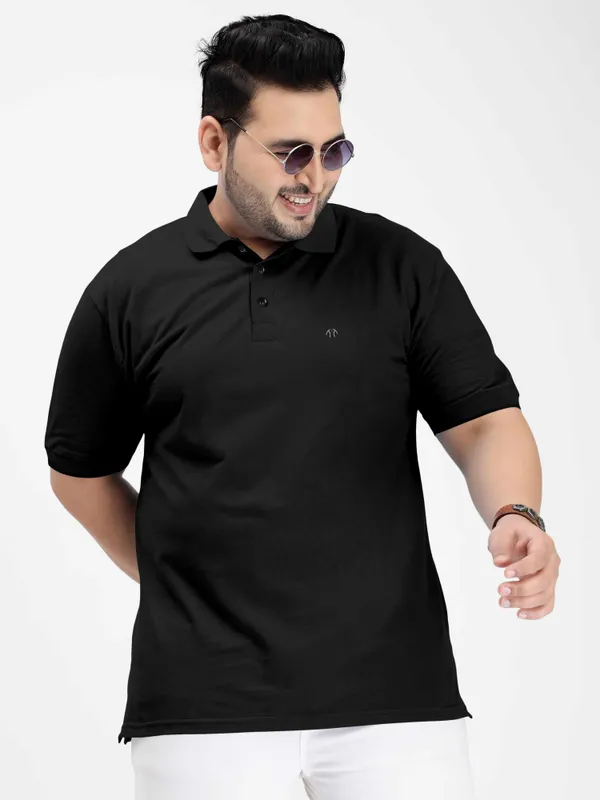Black_Pure_Cotton_Half_Sleeve_Polo_Neck_Solid_T_Shirt_For_Men_Pack_Of_1