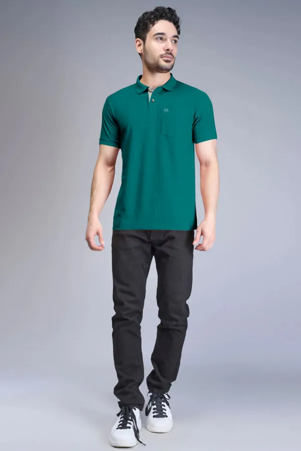 Green_Pure_Cotton_Half_Sleeve_Polo_Neck_Solid_T_Shirt_For_Men_Pack_Of_1