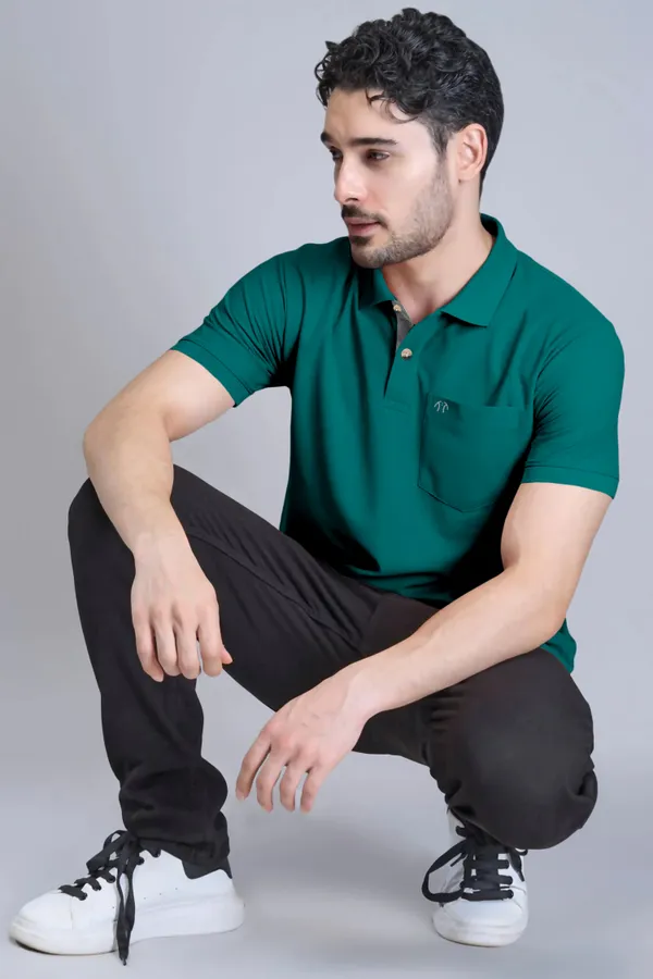 Green_Pure_Cotton_Half_Sleeve_Polo_Neck_Solid_T_Shirt_For_Men_Pack_Of_1