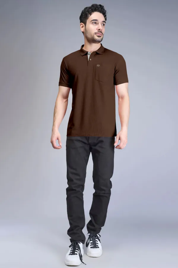 Brown_Pure_Cotton_Half_Sleeve_Polo_Neck_Casual_T_Shirt_For_Men