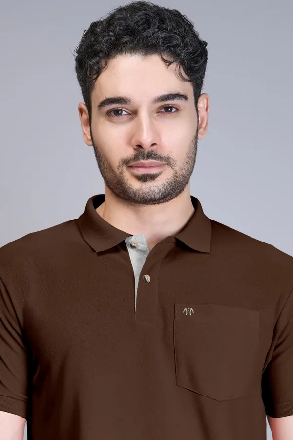 Brown_Pure_Cotton_Half_Sleeve_Polo_Neck_Casual_T_Shirt_For_Men