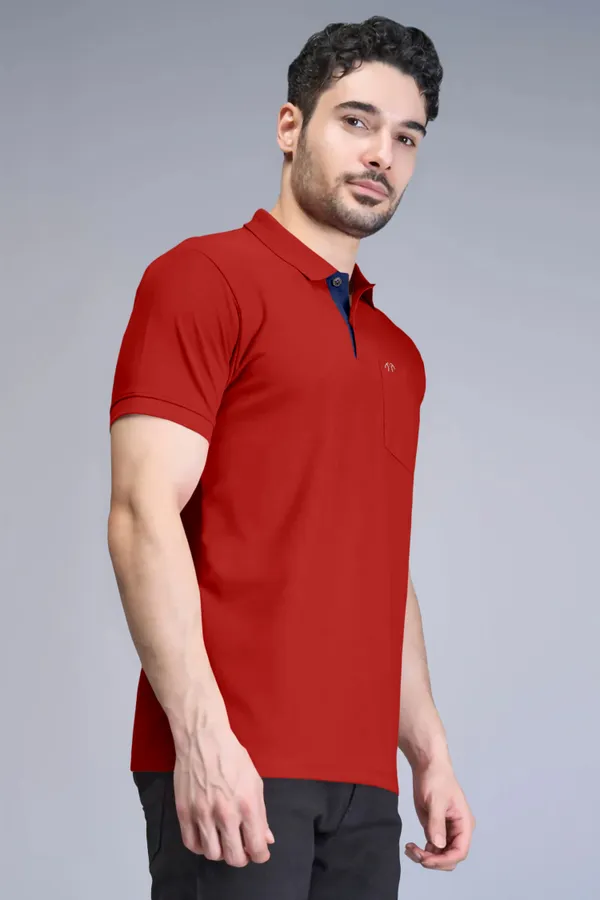 Red_Pure_Cotton_Half_Sleeve_Polo_Neck_Casual_T_Shirt_For_Men